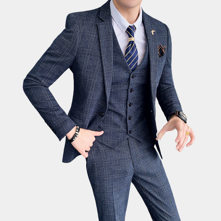 Men's elegant three-piece checked suit - Prewitt collection