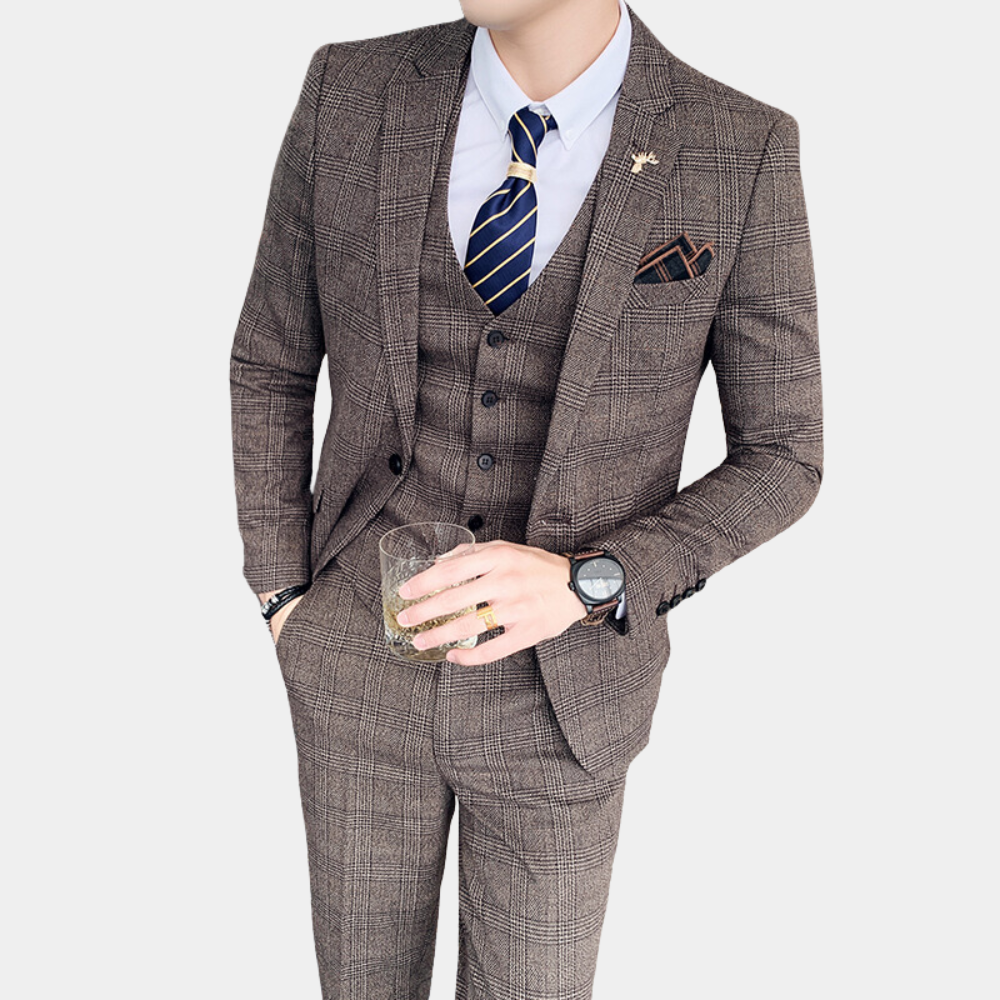 Men's elegant three-piece checked suit - Prewitt collection