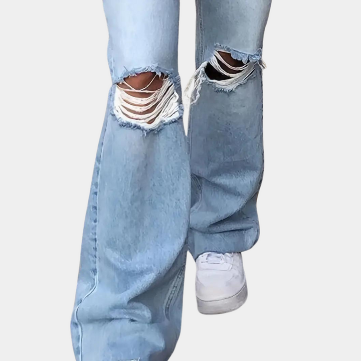 Elegant women's high-waisted trousers with original ripped accents from Primavera brand