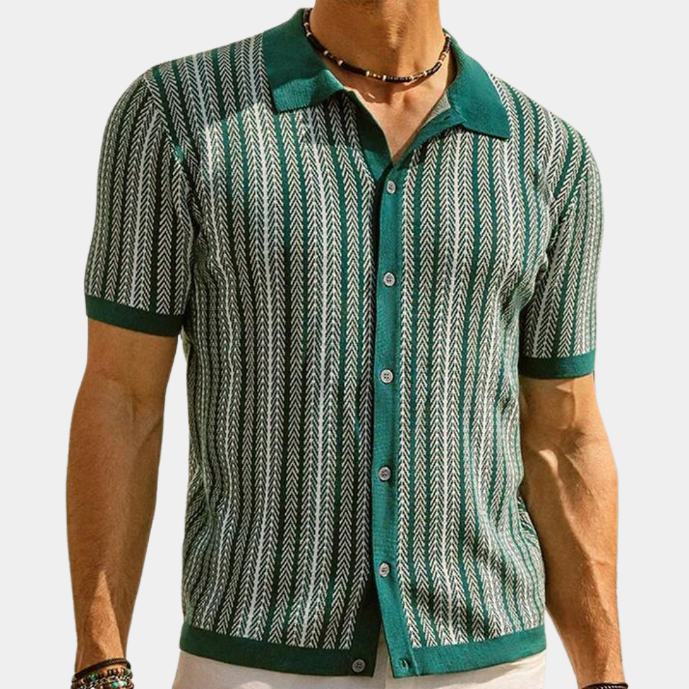 Elegant men's knitted shirt with stylish stripes - Kaspar