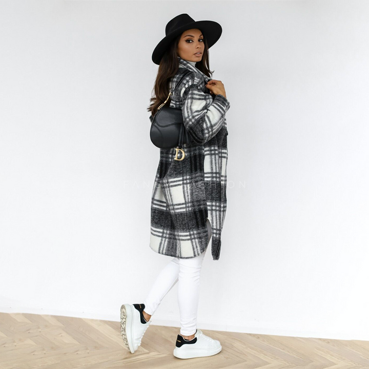 Elegant women's long jacket in fashionable check - AOIFE