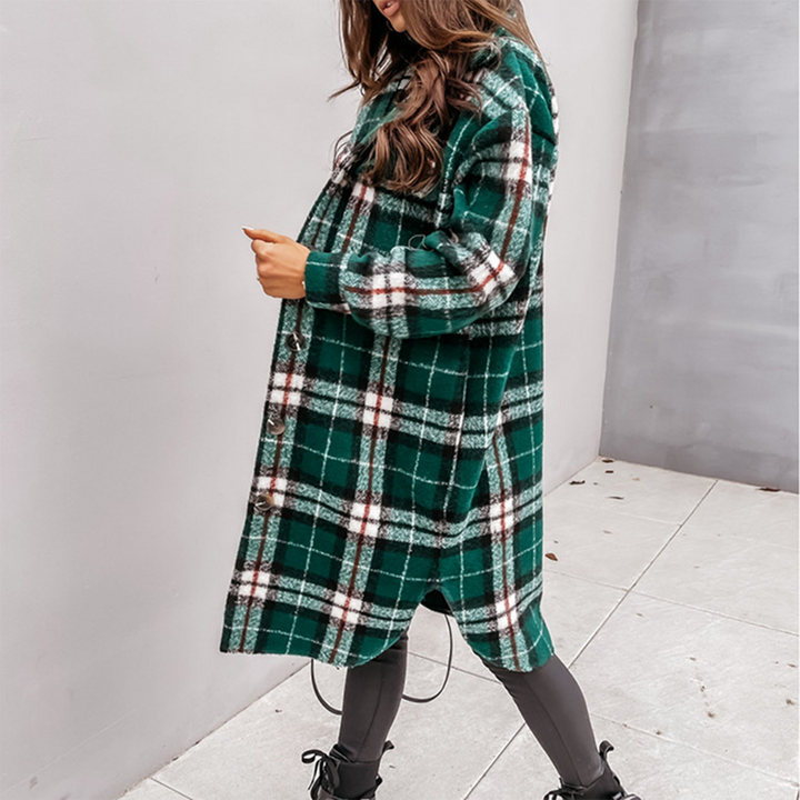 Elegant women's long jacket in fashionable check - AOIFE