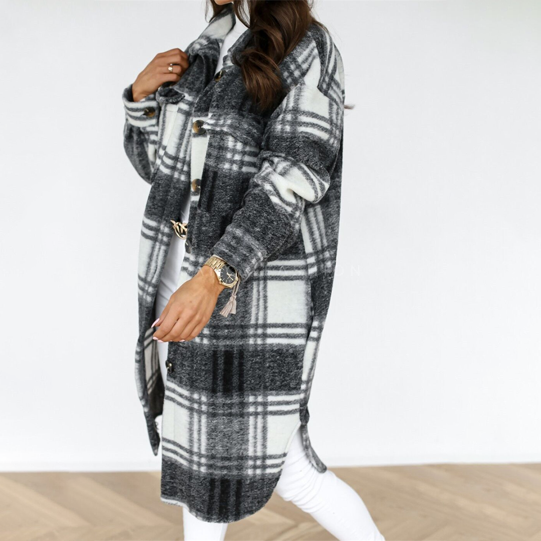 Elegant women's long jacket in fashionable check - AOIFE