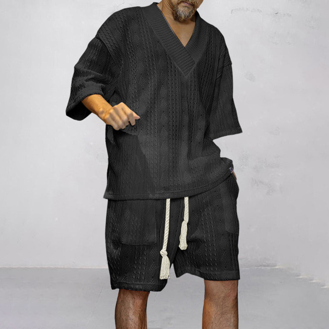 NICOLÒ - Chic knitwear set: T-shirt and shorts for a stylish summer