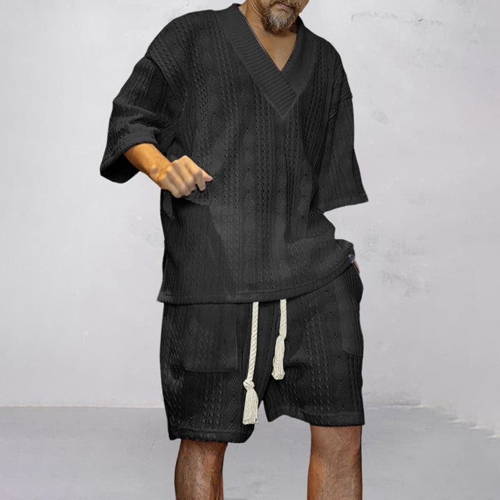 NICOLÒ - Chic knitwear set: T-shirt and shorts for a stylish summer