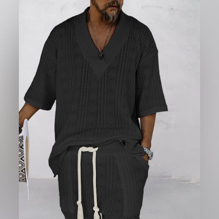 NICOLÒ - Chic knitwear set: T-shirt and shorts for a stylish summer