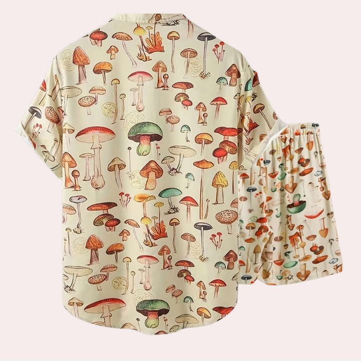 Clovis - Elegant two-piece summer outfit with stylish mushroom print for women