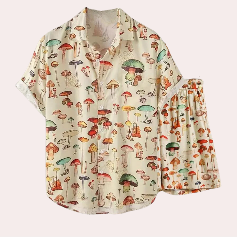 Clovis - Elegant two-piece summer outfit with stylish mushroom print for women