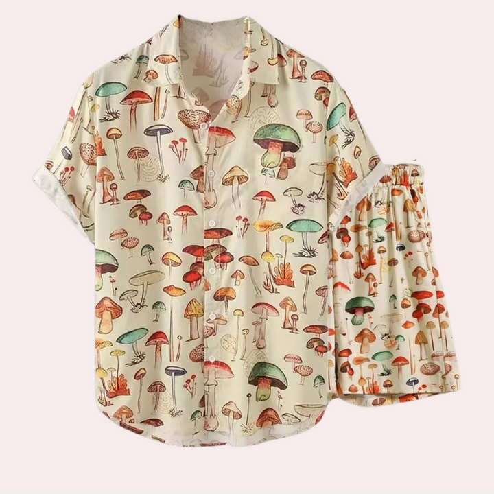 Clovis - Elegant two-piece summer outfit with stylish mushroom print for women