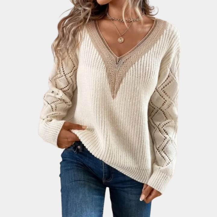 Elegant women's long sleeve jumper in high quality knit fabric