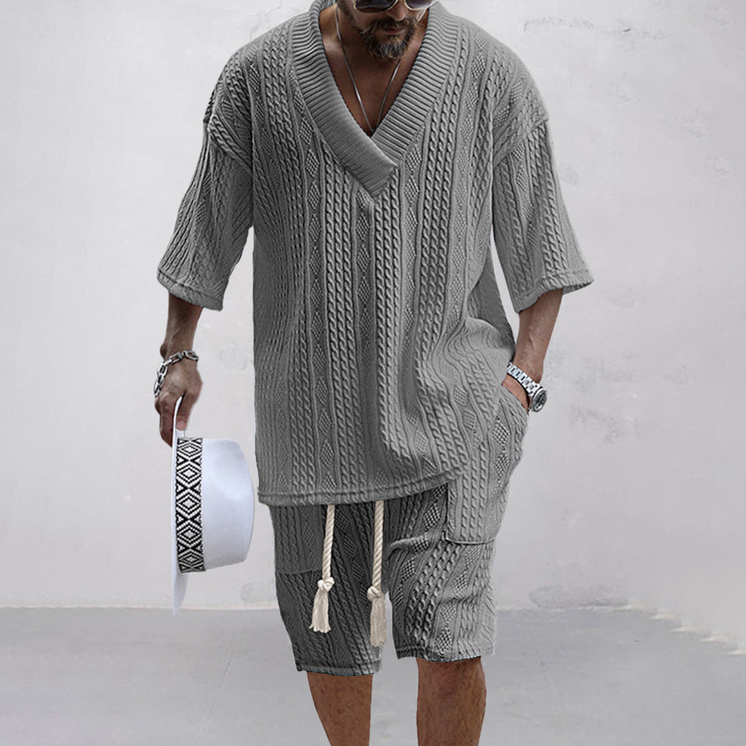 NICOLÒ - Chic knitwear set: T-shirt and shorts for a stylish summer
