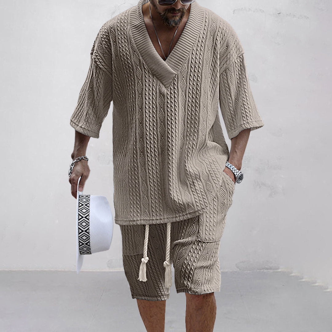NICOLÒ - Chic knitwear set: T-shirt and shorts for a stylish summer