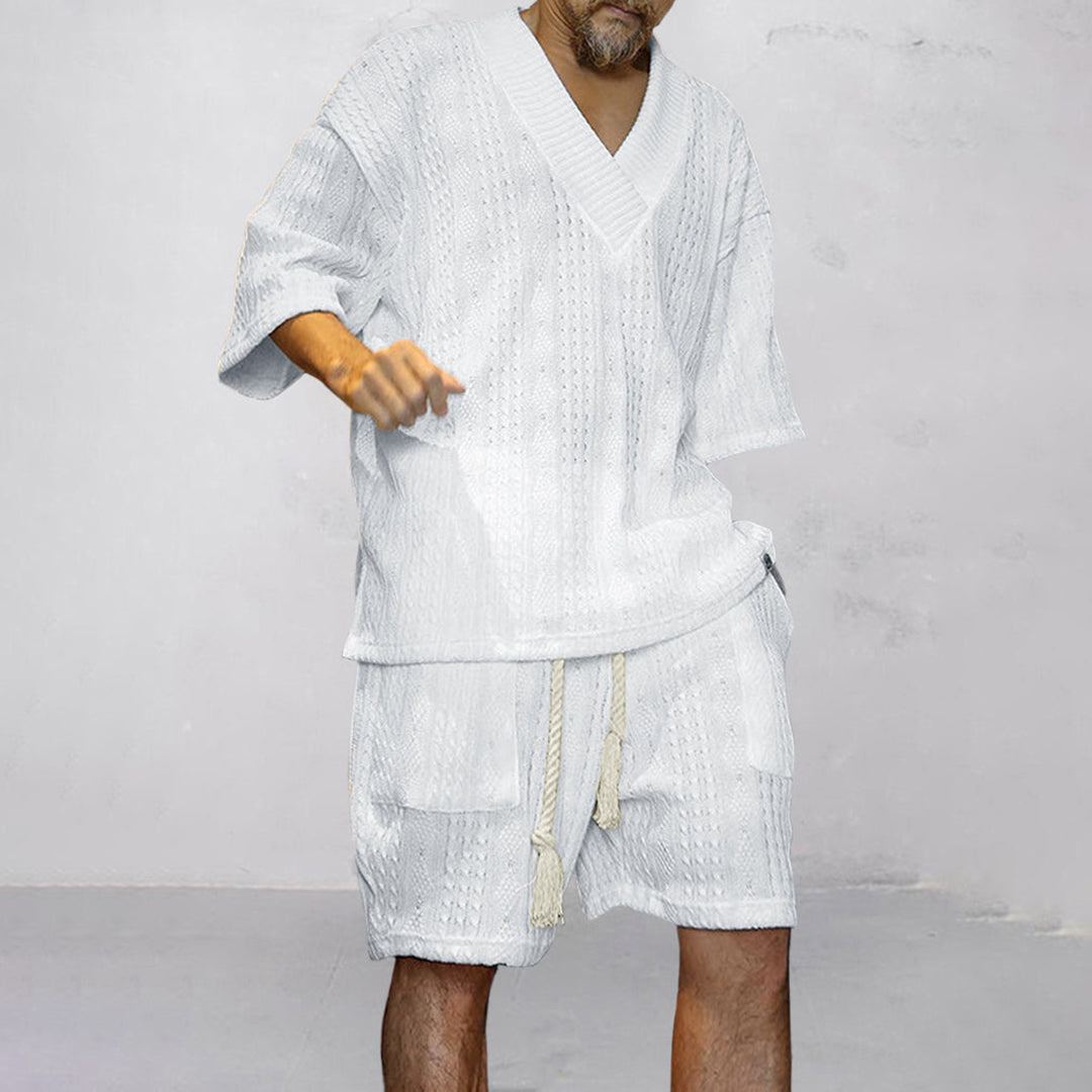 NICOLÒ - Chic knitwear set: T-shirt and shorts for a stylish summer