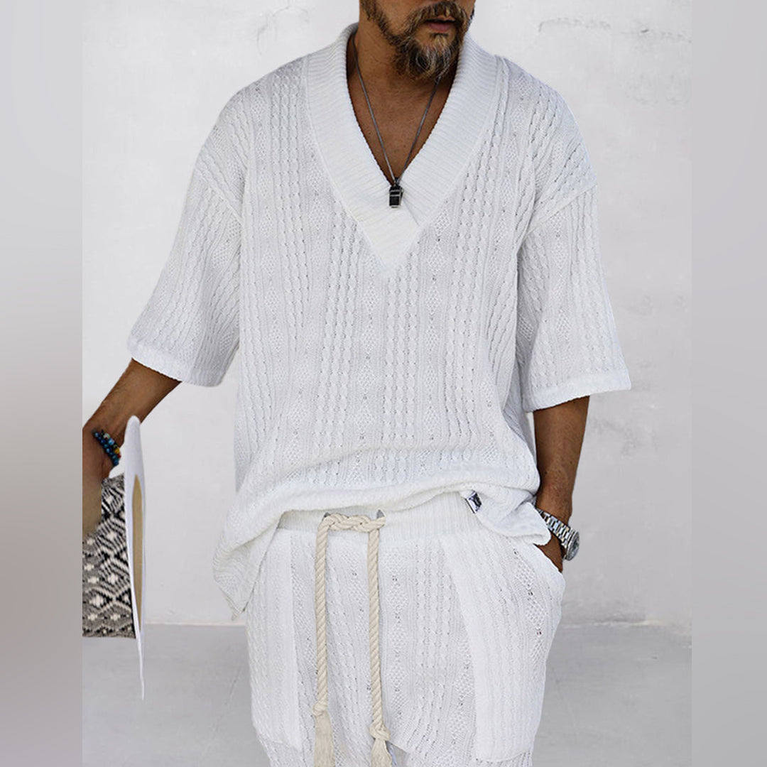 NICOLÒ - Chic knitwear set: T-shirt and shorts for a stylish summer